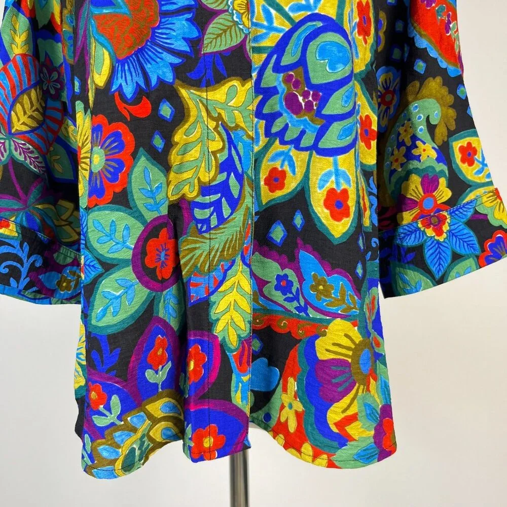 NWOT Ali Miles Paisley Floral Multicolor 3/4 Sleeve Tunic Top Blouse Shirt 1X - Picture 4 of 14